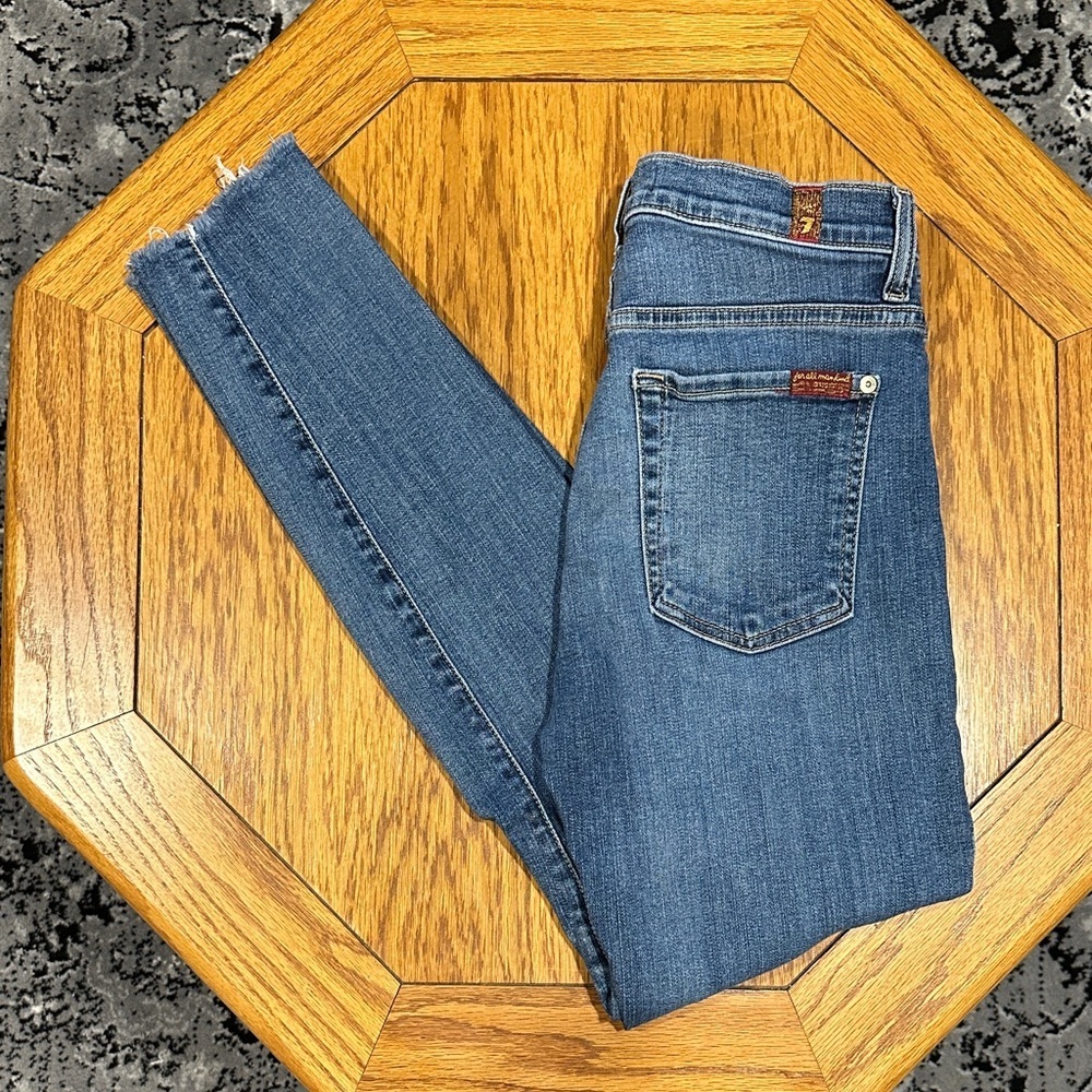 *7 FOR ALL MANKIND* Stylish Blue The High Waist Ankle Skinny Jeans Size 27